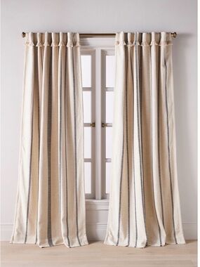 Anthropologie Pieced Stripe Cotton Blend Woven Blackout Curtain Single Panel